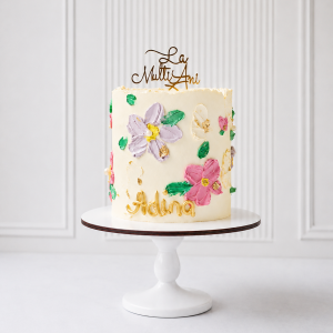 Tort aniversar floral pastel personalizat