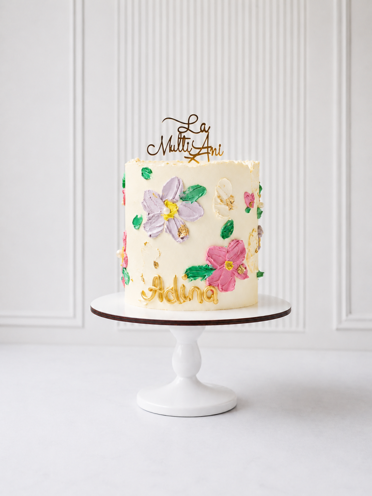 Tort aniversar floral pastel personalizat