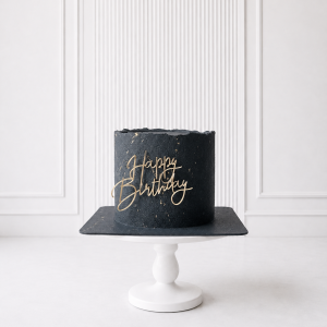 Tort aniversar negru cu mesaj Happy Birthday