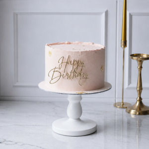 Tort aniversar roz pal cu topper Happy Birthday
