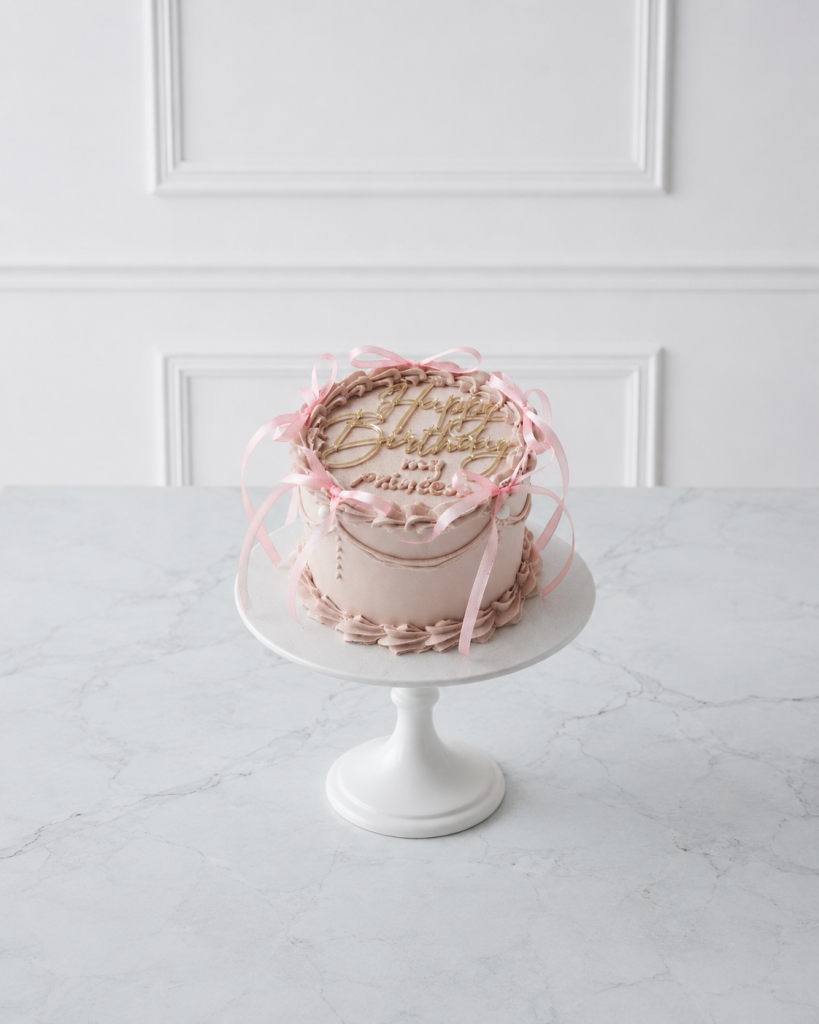 Tort aniversar roz vintage cu fundițe delicate