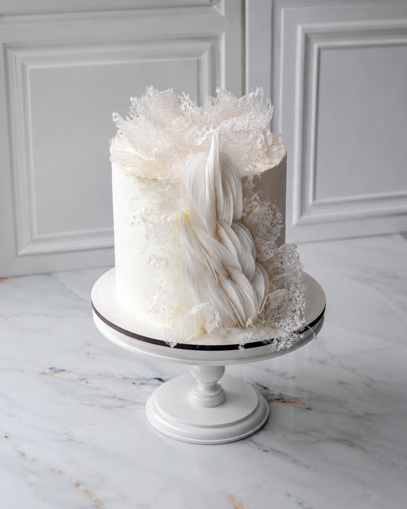 Tort elegant ivoire cu decor sculptural abstract
