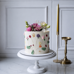 Tort floral elegant cu topper Happy Birthday