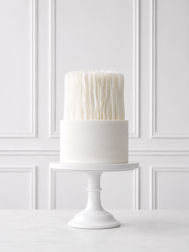 Tort minimalist alb cu decor texturat tip petale